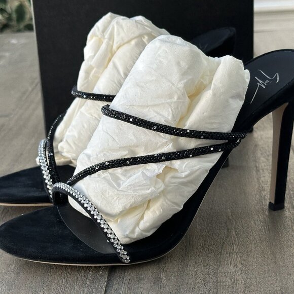 Giuseppe Zanotti Women's US Size 8.5 Embellished High Heel Slide Sandals Black - Picture 2 of 16